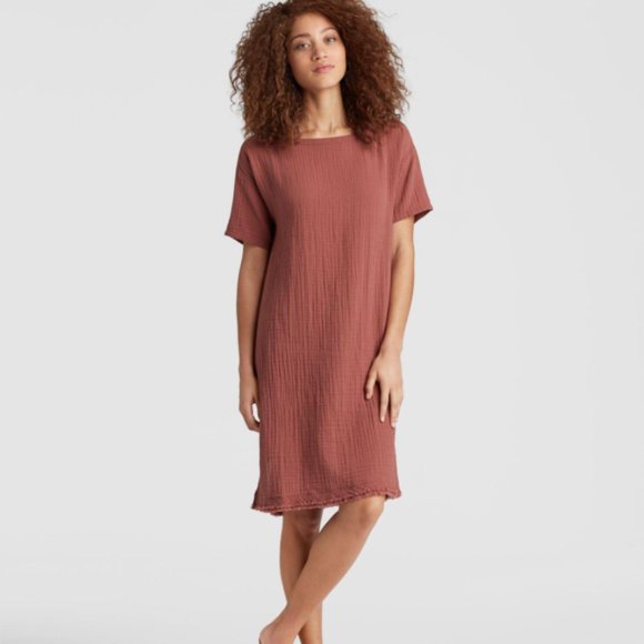 Eileen Fisher Dresses & Skirts - Eileen Fisher Red Organic Cotton Gauze Boxy Dress